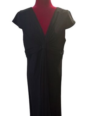 Jones Studio Black Twist-Knot V-Neck Midi Dress